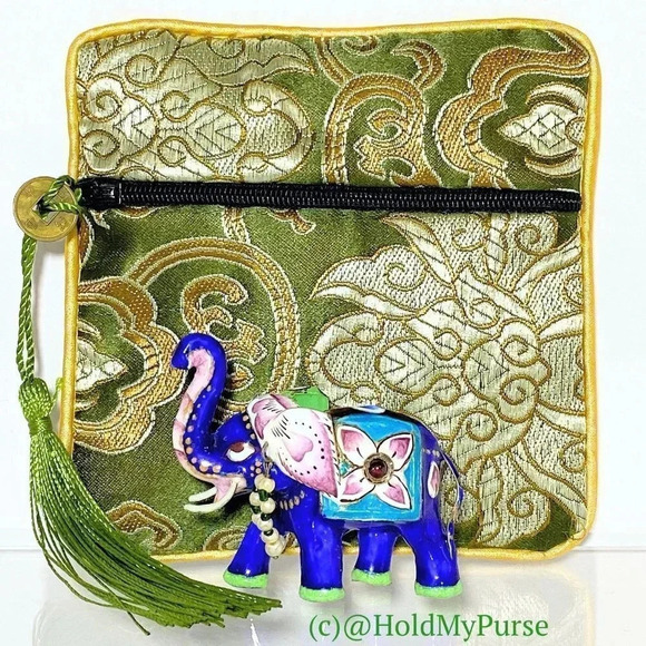 Meenakari Enamel on Sterling Silver Elephant Figurine w/ Mini Travel Jewelry Bag - Picture 6 of 8